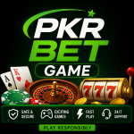 PKRBet Game online casino graphic featuring cards, roulette, slots and gaming features.